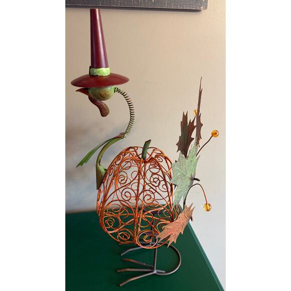 Fall Decor Wobble Spring Neck Metal Turkey and Ceramic Pumpkin - Picture 2 of 8